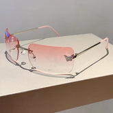 Y2K Luxury Brand Designer Rimless Square Sunglasses Women For Female Trendy Sun Glasses Diamond Butterfly Pink Punk Shades UV400